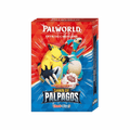 A Palworld Official Card Game display box of the Dawn of Palpagos Red/Blue Trial Deck, featuring colorful artwork of Pals on the front.